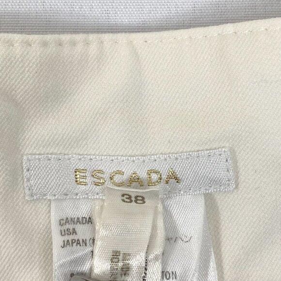 ESCADA IVORY WHITE HIGH RISE STRAIGHT LEG LOGO FRONT STITCH PANEL CLOSURE PANTS - Picture 3 of 9